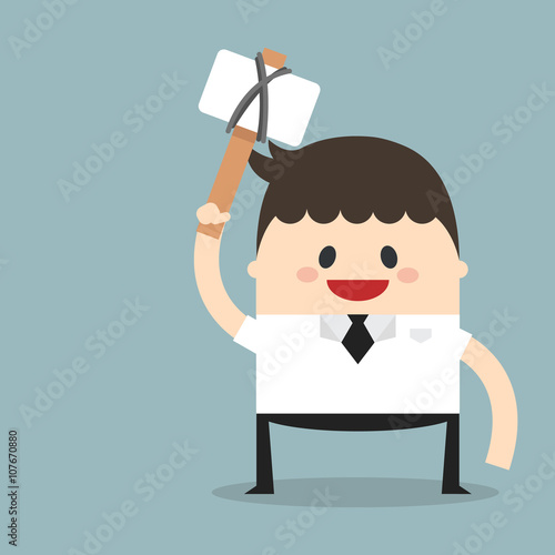 Businessman holds hammer cartoon