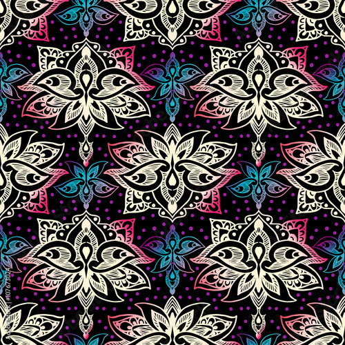 Elegant seamless pattern with royal lilies. Flowers on a black background.