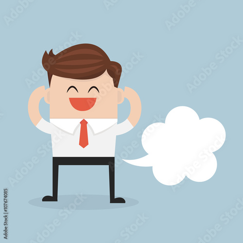Businessman farting with blank balloon out from his bottom, flat