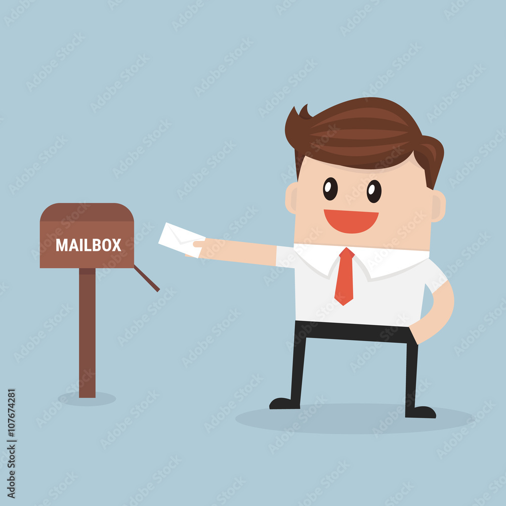 Businessman got a lot of mail in mailbox. vector. flat design Businessman got a lot of mail in mailbox. vector. flat design