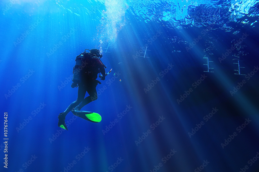 unusual photo diver underwater background unusual photo diver underwater background