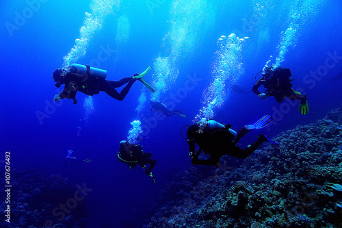 group of divers underwater on a coral reef © kichigin19