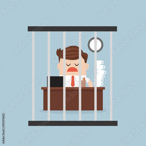 businessman working in birdcage