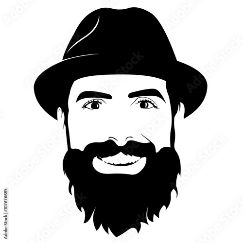 Vector portrait of bearded man wearing hat smiling and looking at camera
