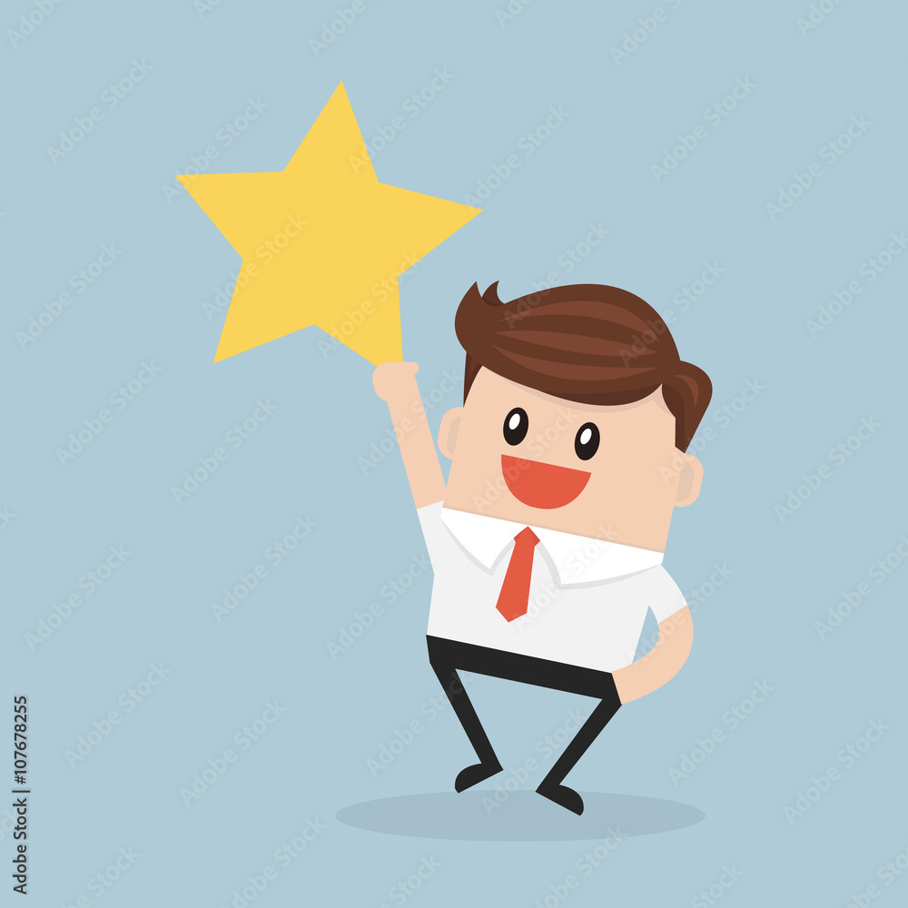 Businessman reaching up to get a golden star Businessman reaching up to get a golden star