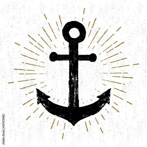 Tableau sur toile Hand drawn vintage icon with a textured anchor vector illustration