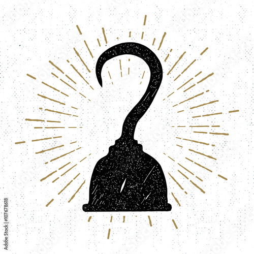 Hand drawn vintage icon with a textured pirate hook vector illustration.