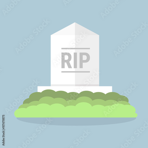 Cartoon grave flat design. Vector illustration, long shadow, hal