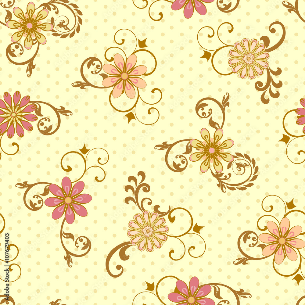 Vector seamless floral pattern in retro style. Vector seamless floral pattern in retro style.
