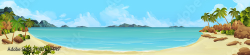 Sea panorama. Bay  tropical beach. Vector background