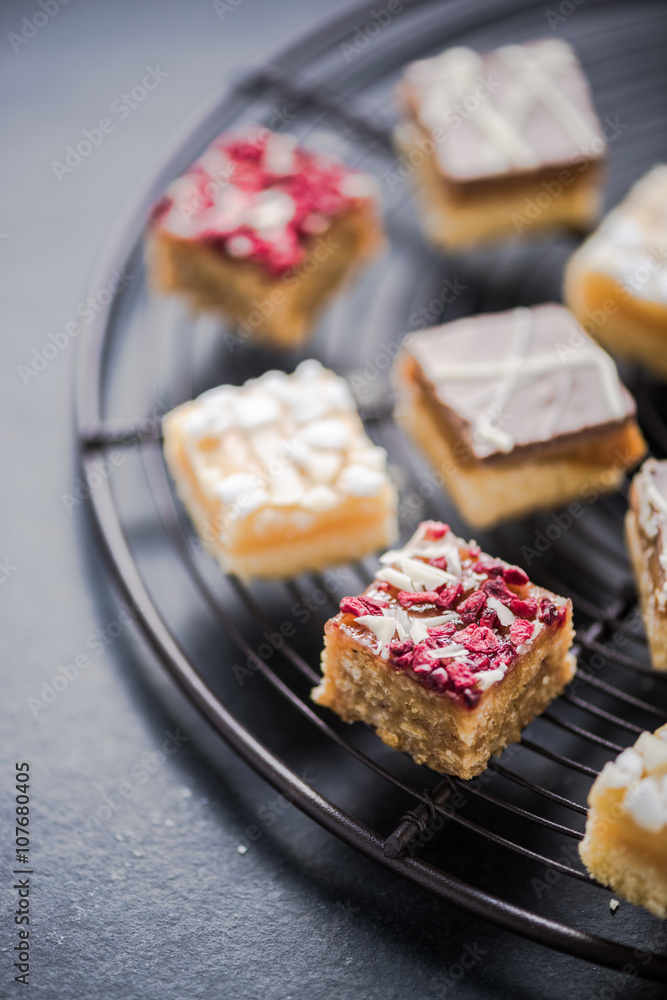 Oat brownie bites on cooling tray Oat brownie bites on cooling tray