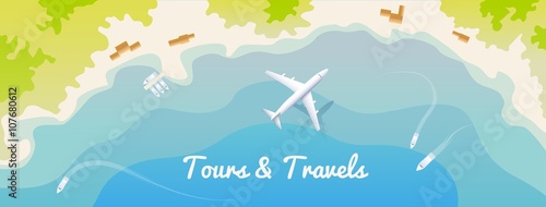 Web banner for site travel agency, flat design, top view. Vector illustration