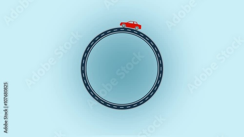 Red moving car on the road flat animation on blue background