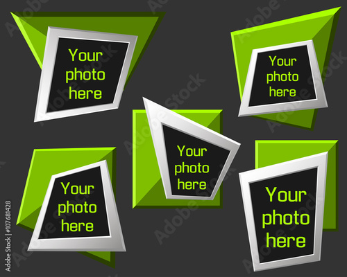 Vector modern origami geometric lime 3D frames on dark background. Vector illustration
