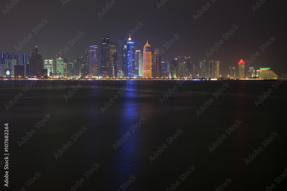 Naklejka premium Doha skyline at night. Qatar