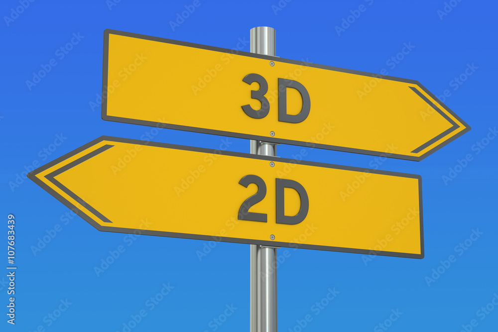 3D vs 2D concept, 3D rendering 3D vs 2D concept, 3D rendering