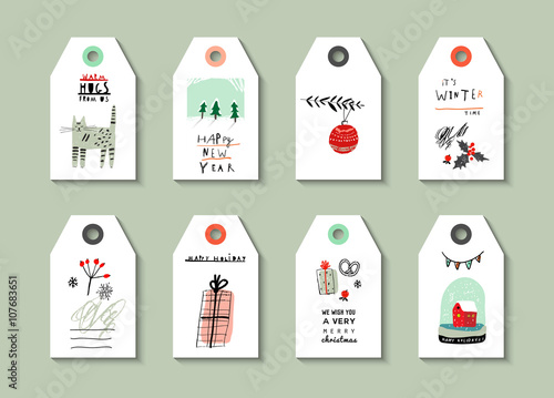 Collection of gift tags. Cute decorative hand drawn set.  