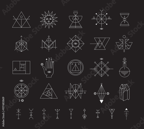 Set of vector trendy geometric icons. Alchemy symbols collection