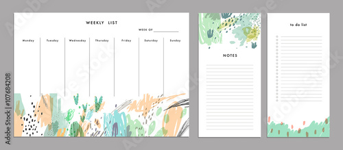 Weekly Planner Template. Organizer and Schedule with Notes and To Do list