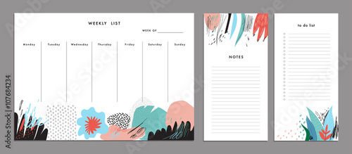 Weekly Planner Template. Organizer and Schedule with Notes and To Do list