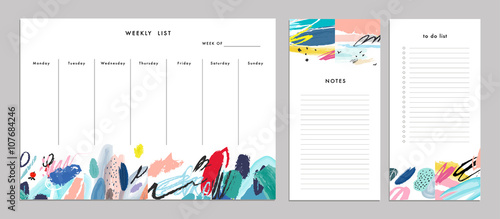 Weekly Planner Template. Organizer and Schedule with Notes and To Do List