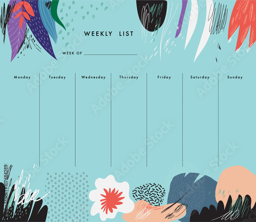 Weekly Planner Template. Organizer and Schedule with place for Notes