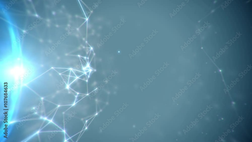 Abstract connecting lines and dots structure animation with lens flare on blue background Abstract connecting lines and dots structure animation with lens flare on blue background