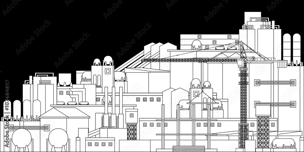 Fototapeta premium The industrial plant and manufacture building with crane. Vector illustration