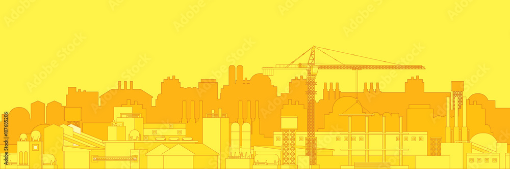 Obraz premium The industrial plant and manufacture building with crane. Vector illustration