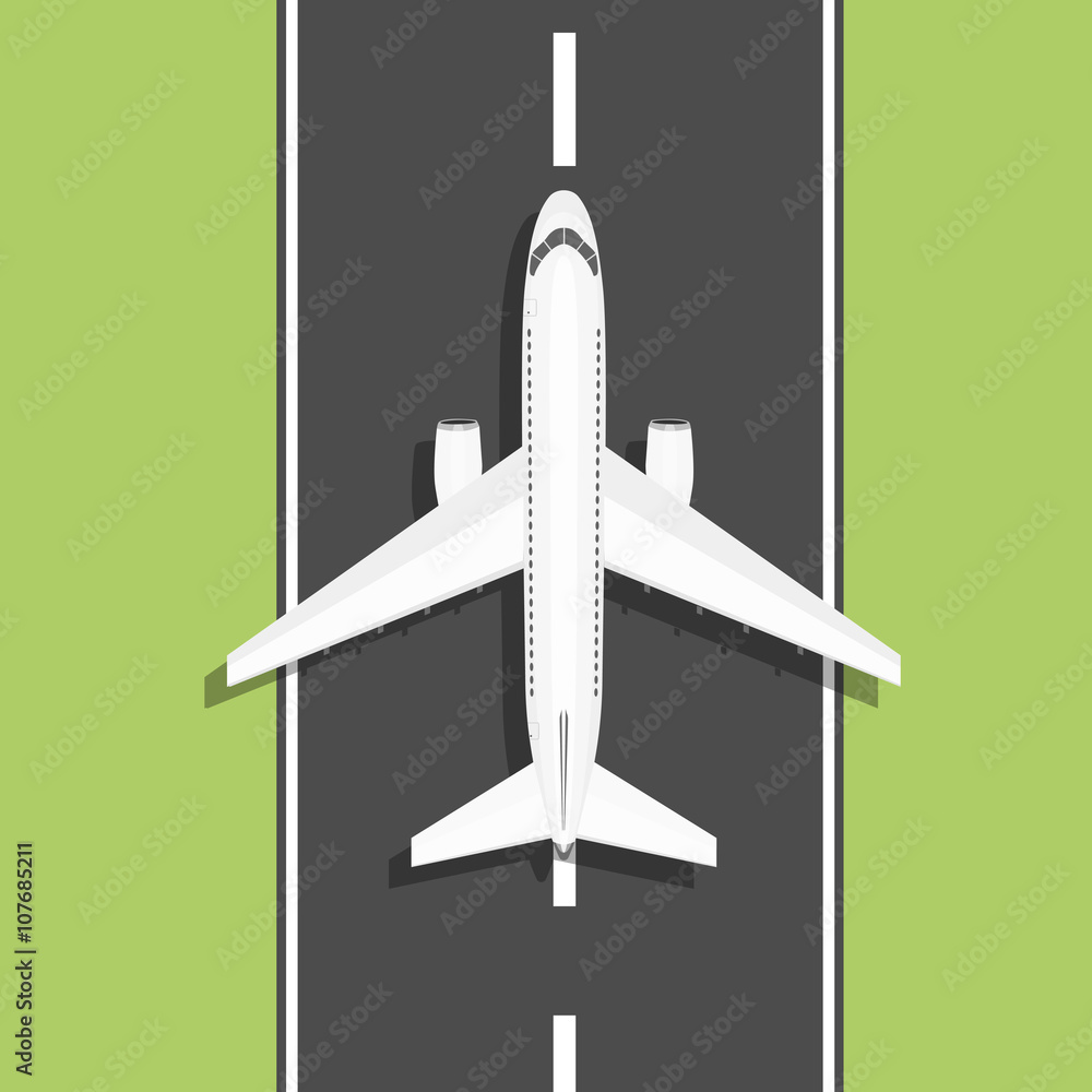 White airplane rides on the runway White airplane rides on the runway