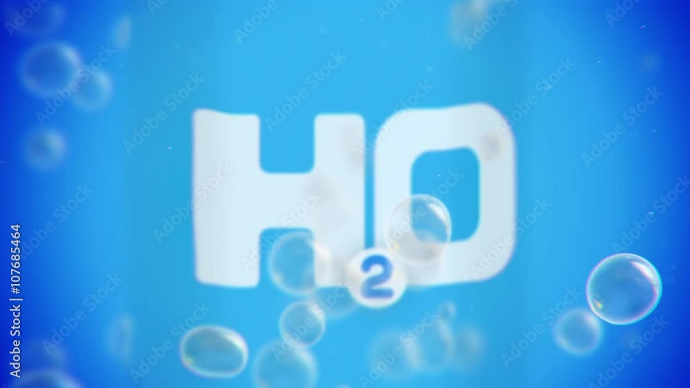 Bubbles floating up animation on blue background with H2O symbol Bubbles floating up animation on blue background with H2O symbol