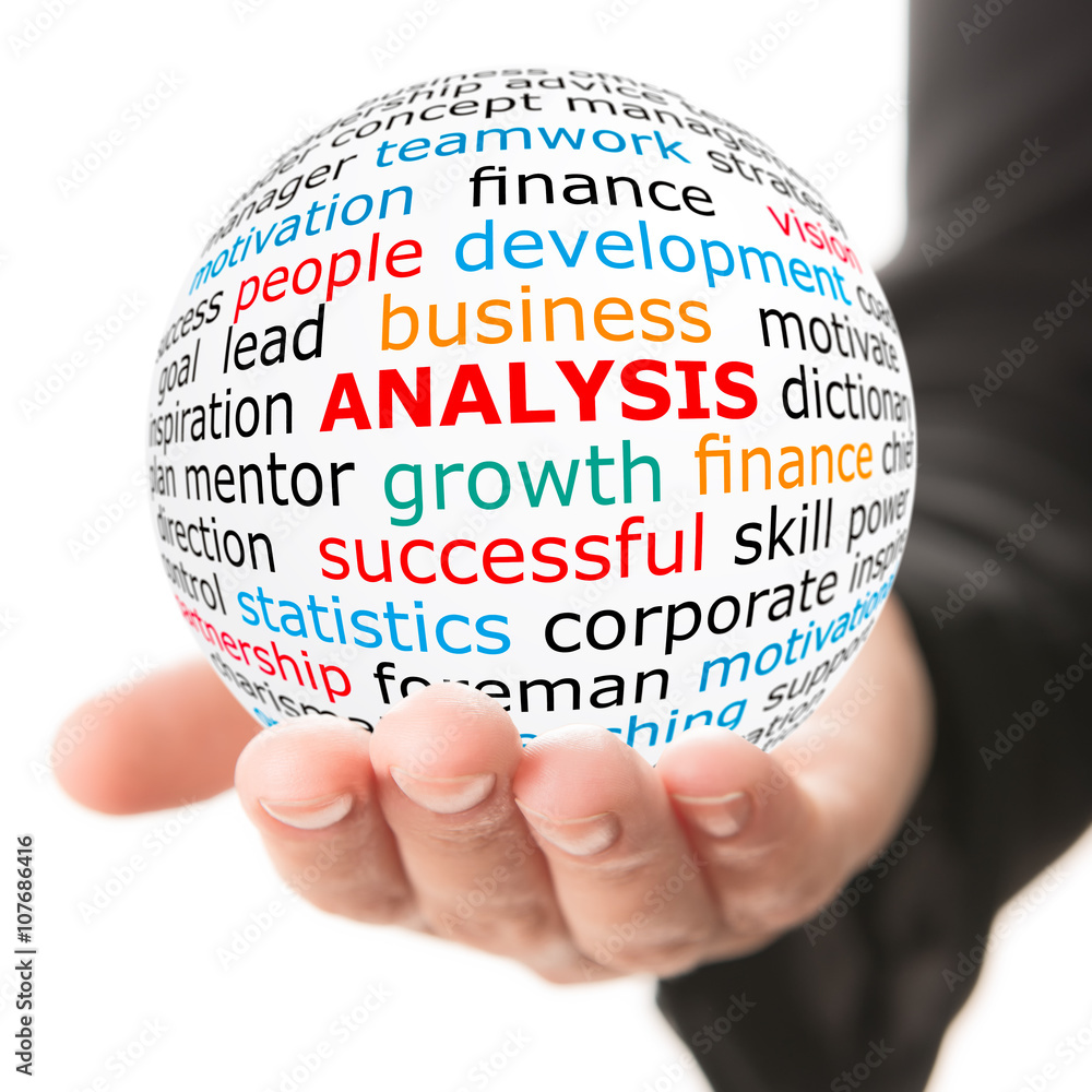Analysis concept. Hand take white ball with analysis word in red color. Analysis concept. Hand take white ball with analysis word in red color.