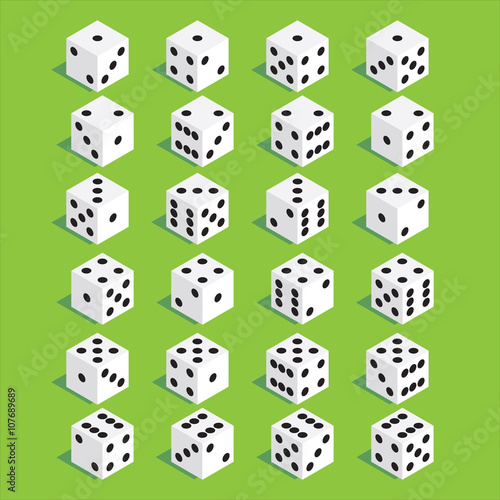 A set of dice. Isometric dice. Twenty-four variants loss dice.