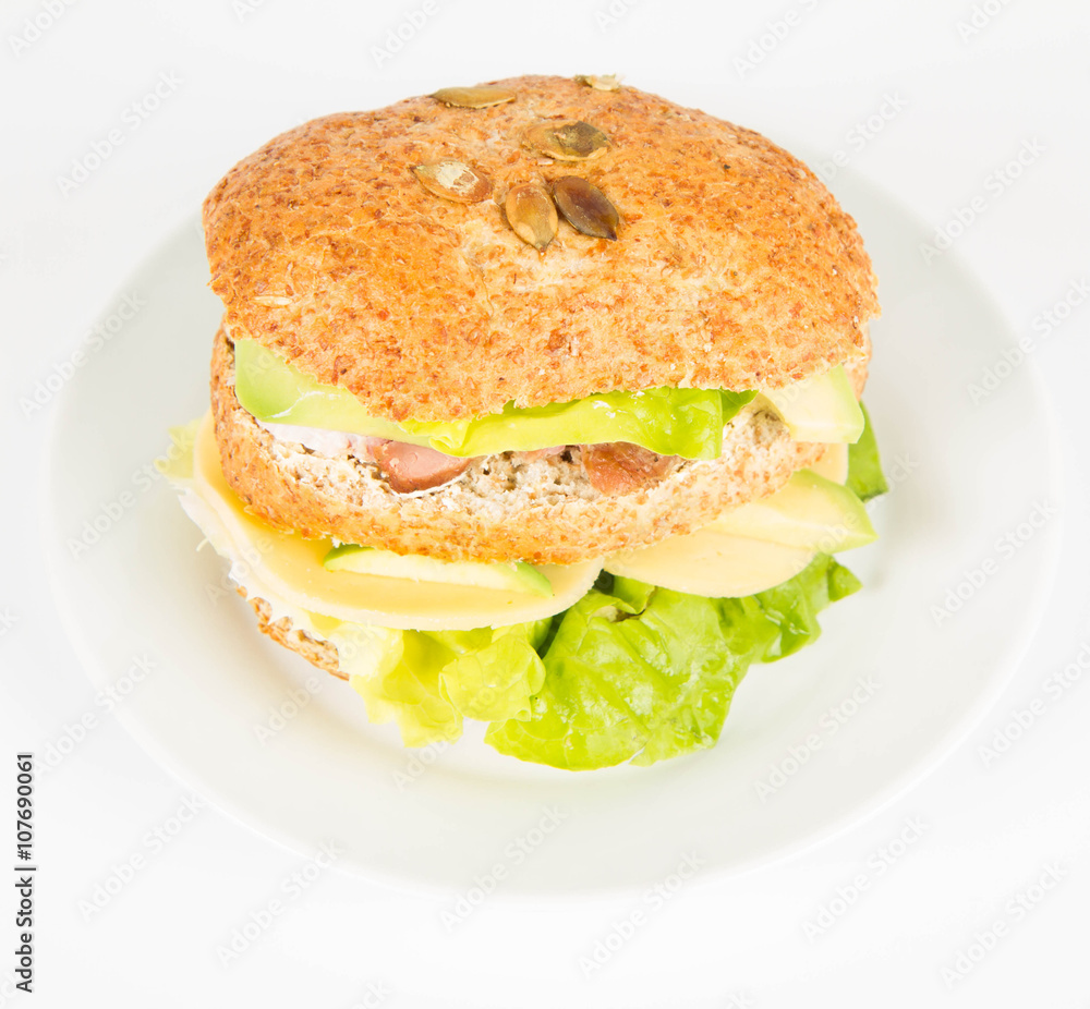 Sandwich with cheese, avocado, sirloin and lettuce Sandwich with cheese, avocado, sirloin and lettuce