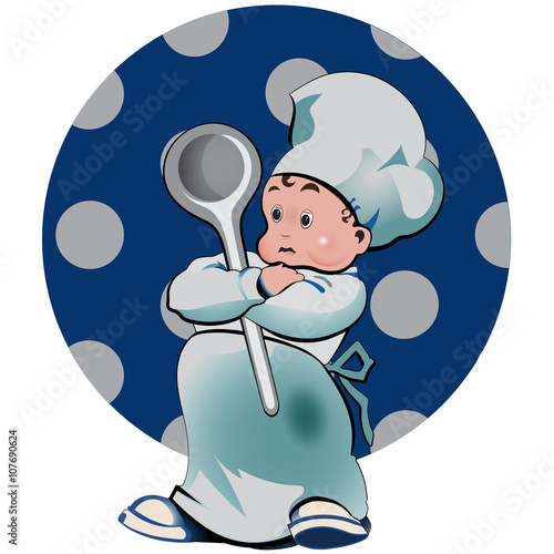 Little Cook Ladle / Little Cook with Ladle. He is satisfied, when good work is done on hes kitchen.
