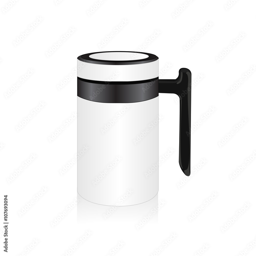 Vector white thermo mug, travel mug, thermos isolated on white background Vector white thermo mug, travel mug, thermos isolated on white background