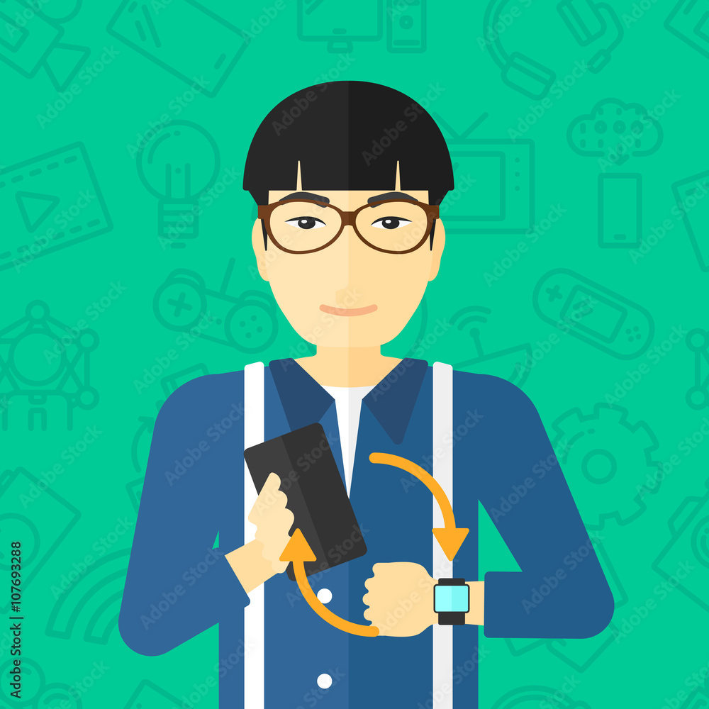 Synchronization of smartphone and smartwatch. Synchronization of smartphone and smartwatch.