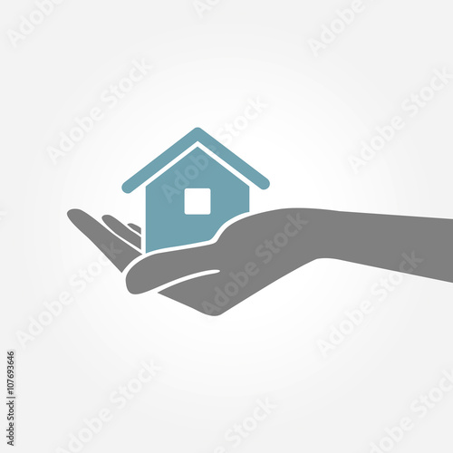 Hand holding house. Vector Illustration.