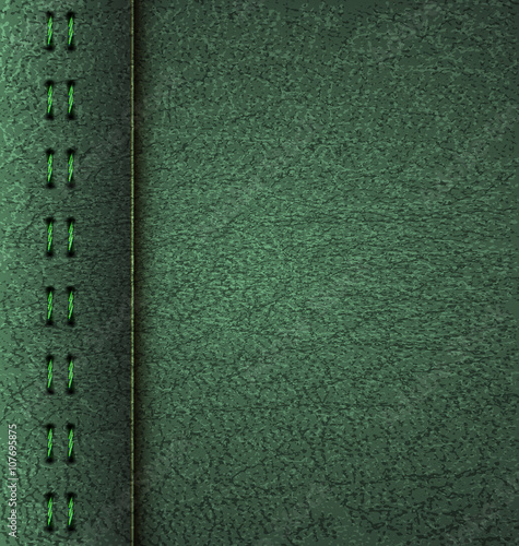 Realistic vector green leather diary texture and stitches. Vector Illustration. EPS 10.