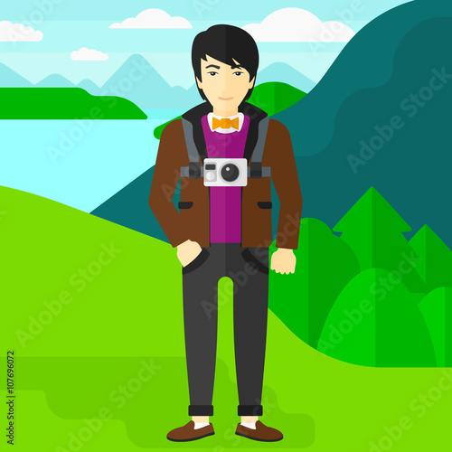 Man with camera on chest.