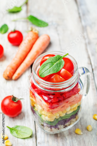 homemade rainbow salad with vegetables and quinoa