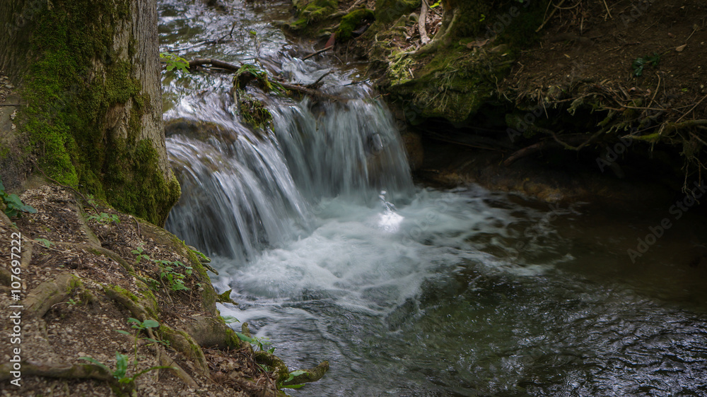 Obraz premium Kleiner Wasserfall im Wald