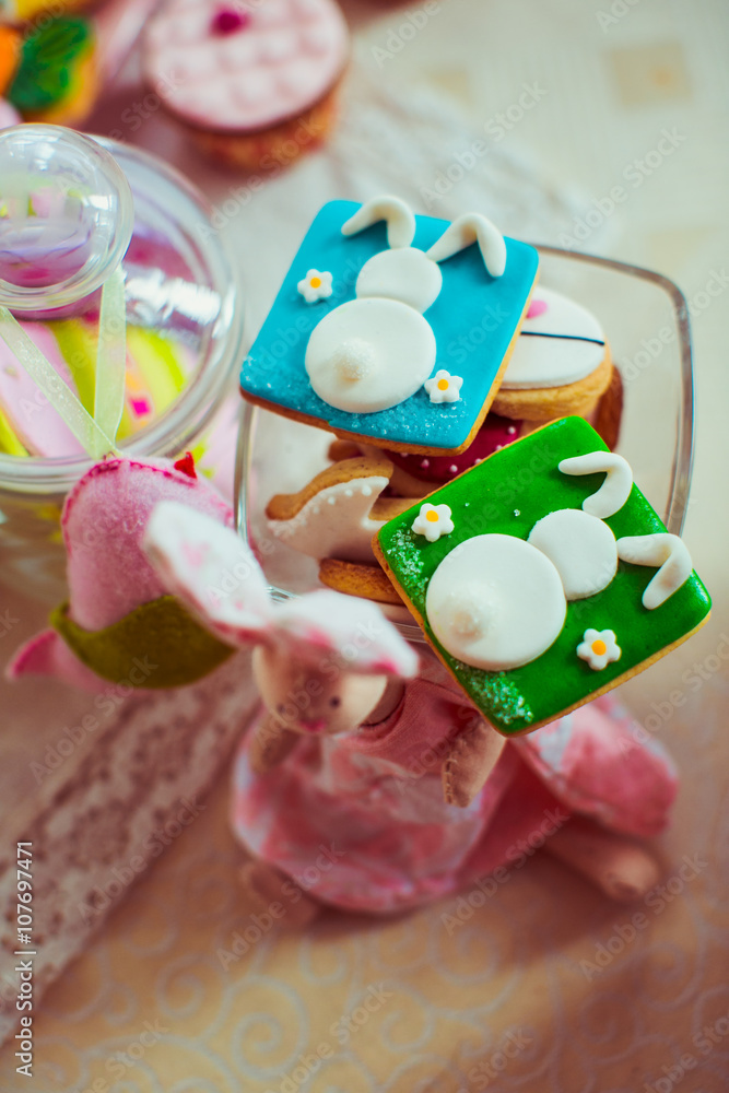 Many colorful Easter cookies on the table Many colorful Easter cookies on the table