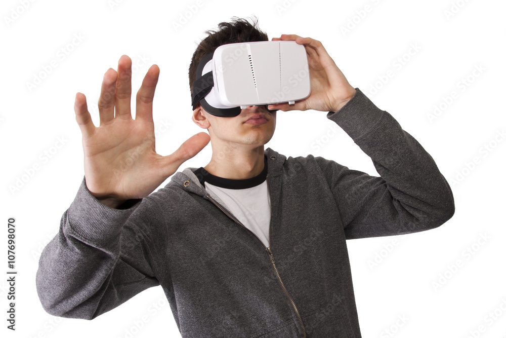 boy with virtual reality viewer boy with virtual reality viewer
