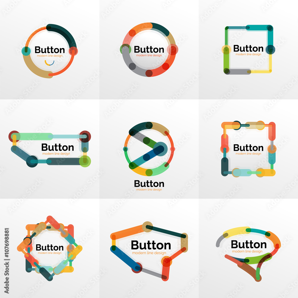 Thin line design geometric button set, flat illustration