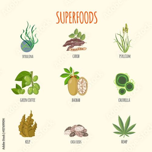 Set of superfoods in flat style