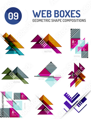 Set of web internet boxes with buttons and sample text