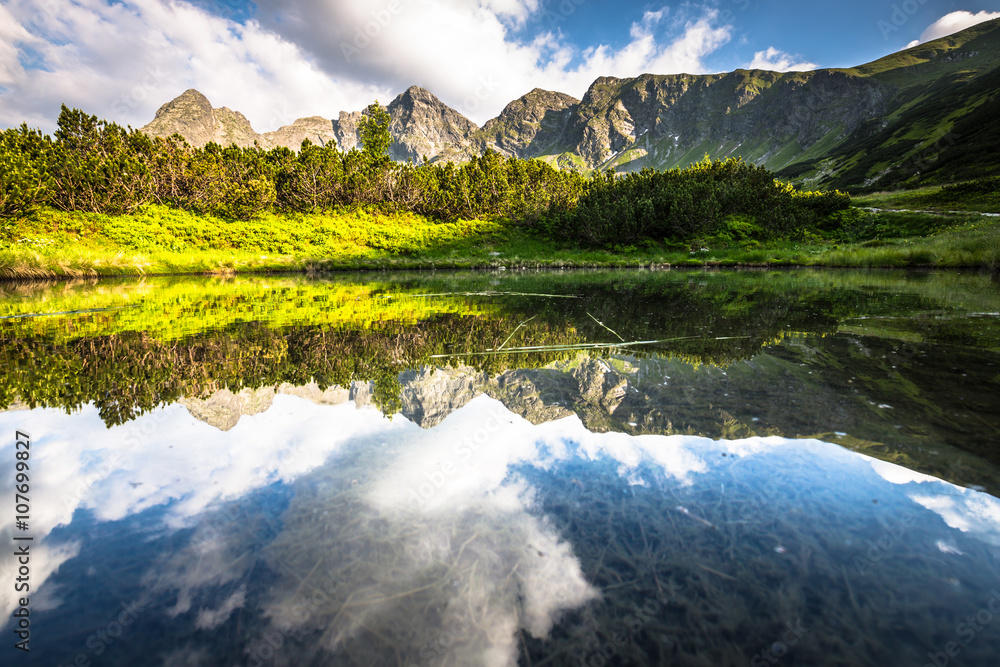 View of the Gasienicowa valley and the Zielony Staw lake in Tatr