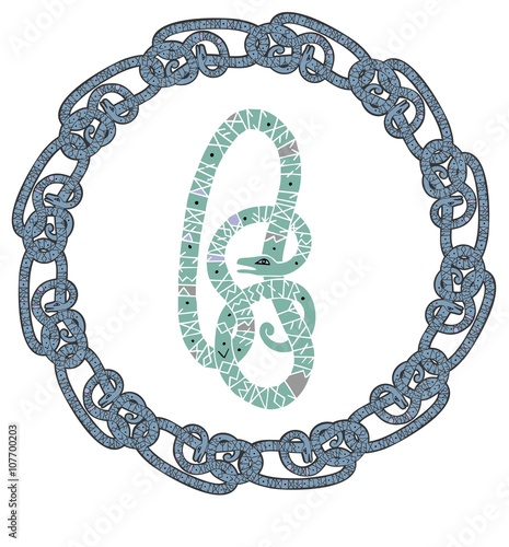 circular border of intertwined snakes, similar to Mayan carvings