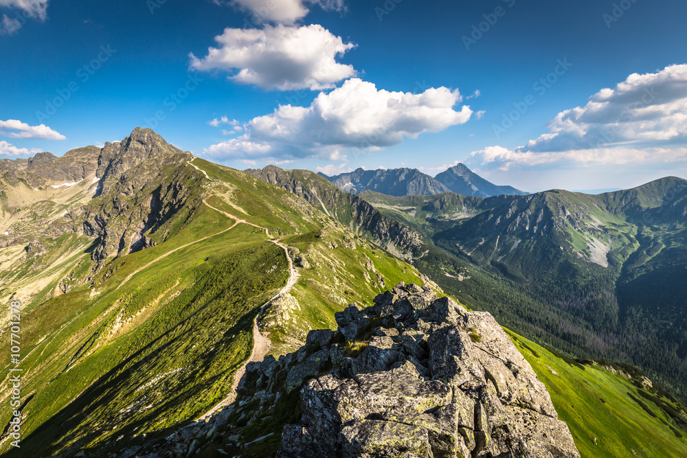 Fototapeta premium Summer Tatra Mountain, Poland, view from Kasprowy Wierch to Swin
